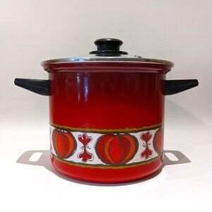 Vintage Red Enamel Soup Stock Pot Onion Pattern – European (Silit?) MCM 60s/70s